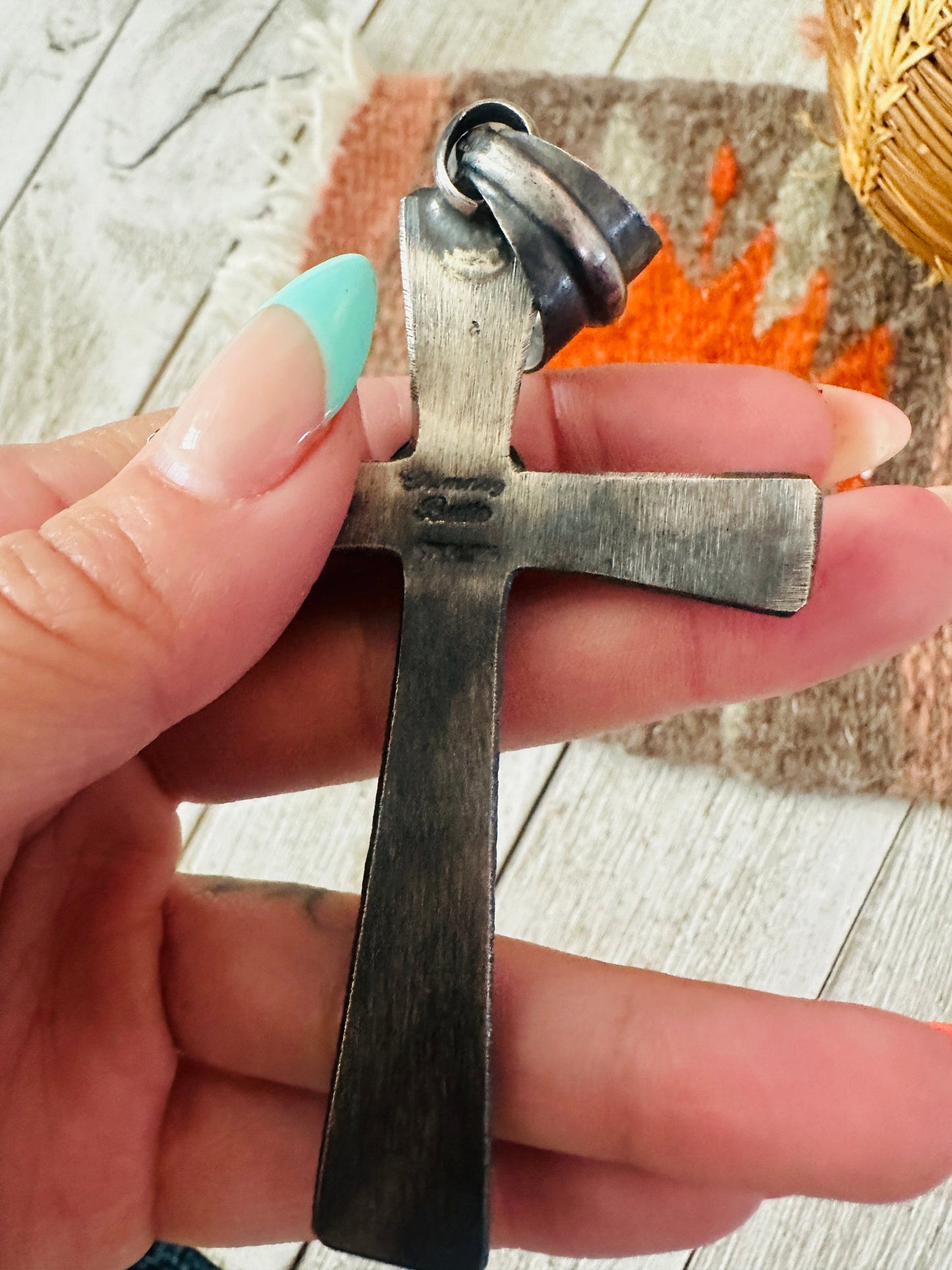 Handcrafted Turquoise & Sterling Silver Cross Pendant by Chimney Butte