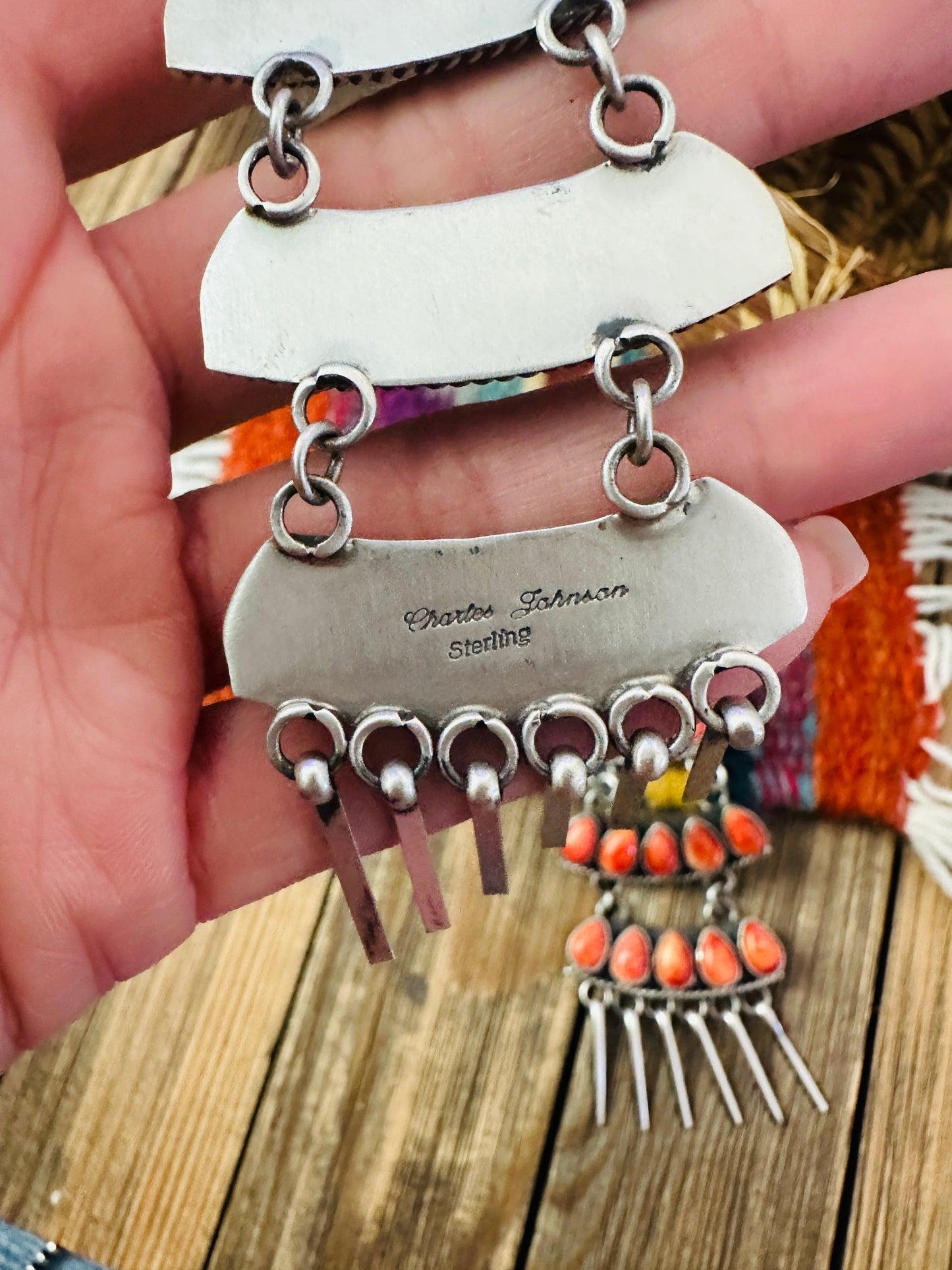 Handcrafted Orange Spiny Oyster & Sterling Silver Chandelier Dangle Earrings by Charles Johnson