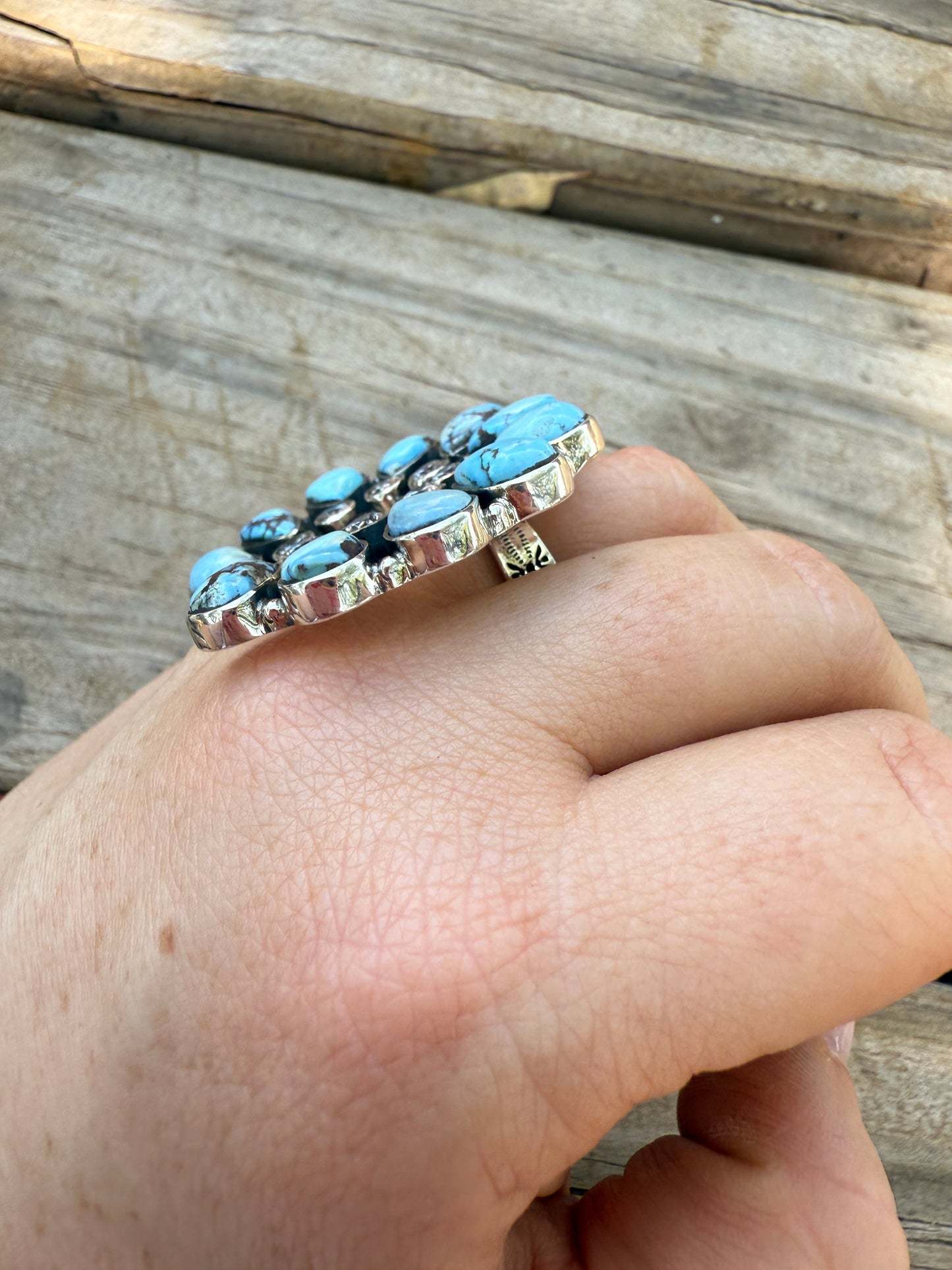 Handmade Golden Hills Turquoise, Cz & Sterling Silver Adjustable Naja Ring