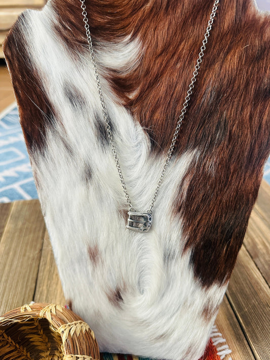 Handcrafted Sterling Silver Belt Buckle Necklace by Patrick Yazzie