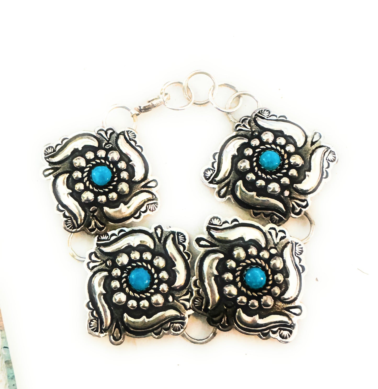 Handcrafted Turquoise & Sterling Silver Concho Link Bracelet