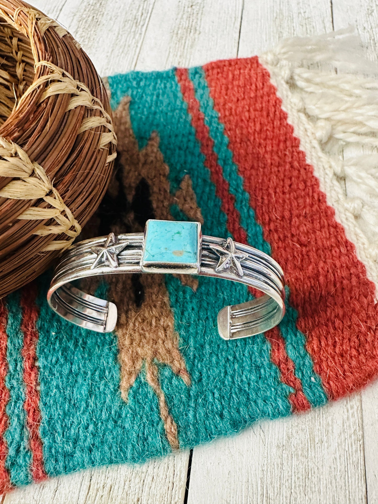 Handcrafted Turquoise & Sterling Silver Star Cuff Bracelet