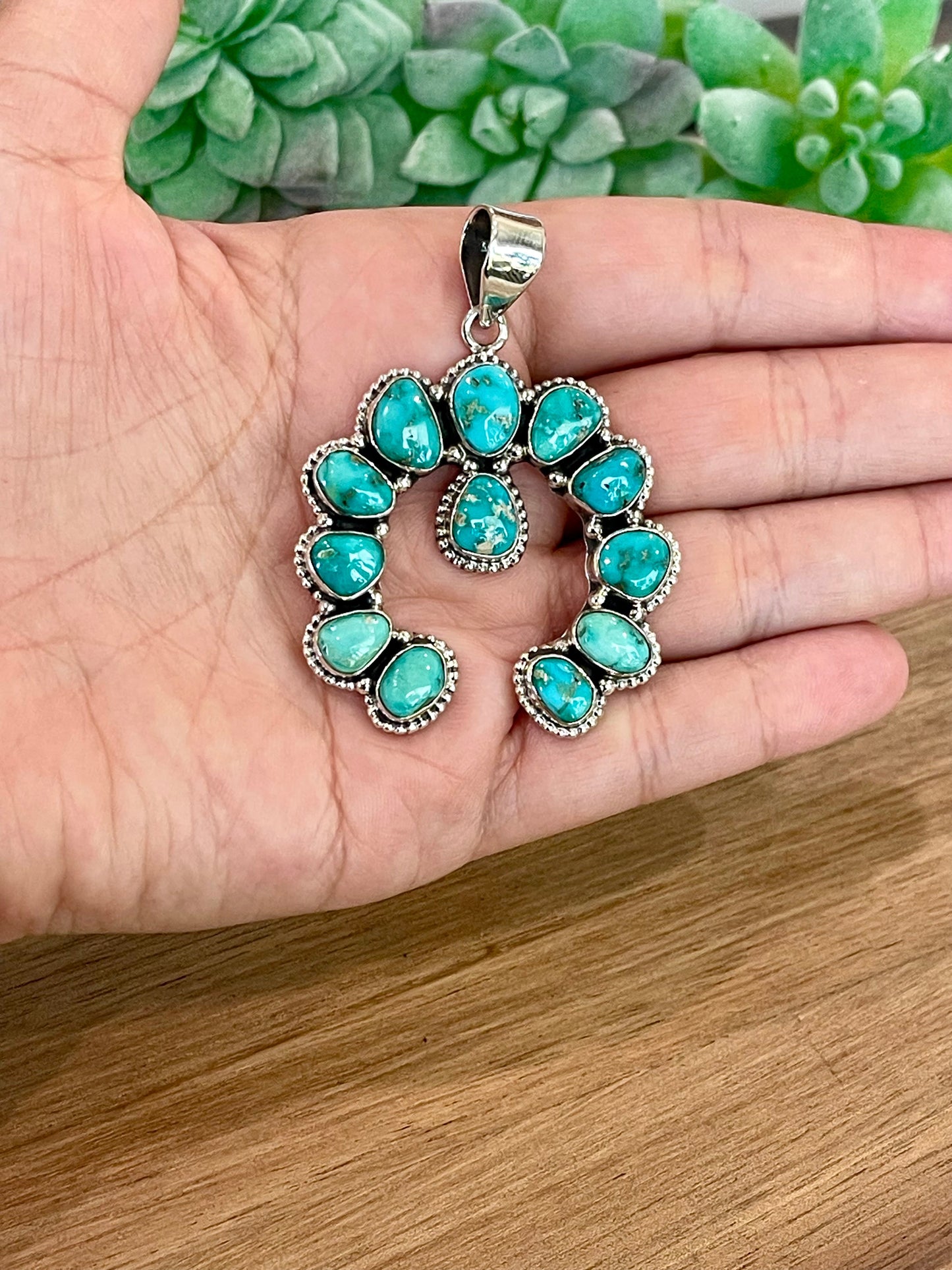 Handmade Sterling Silver & Sonoran Mountain Turquoise Naja Pendant- Bluer