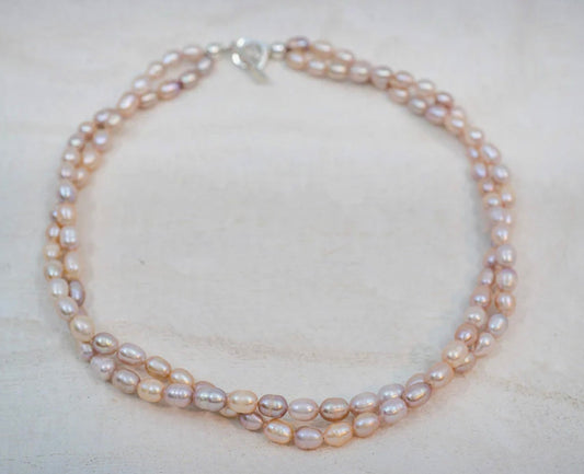 Double Strand Rose Pink Pearl Necklace