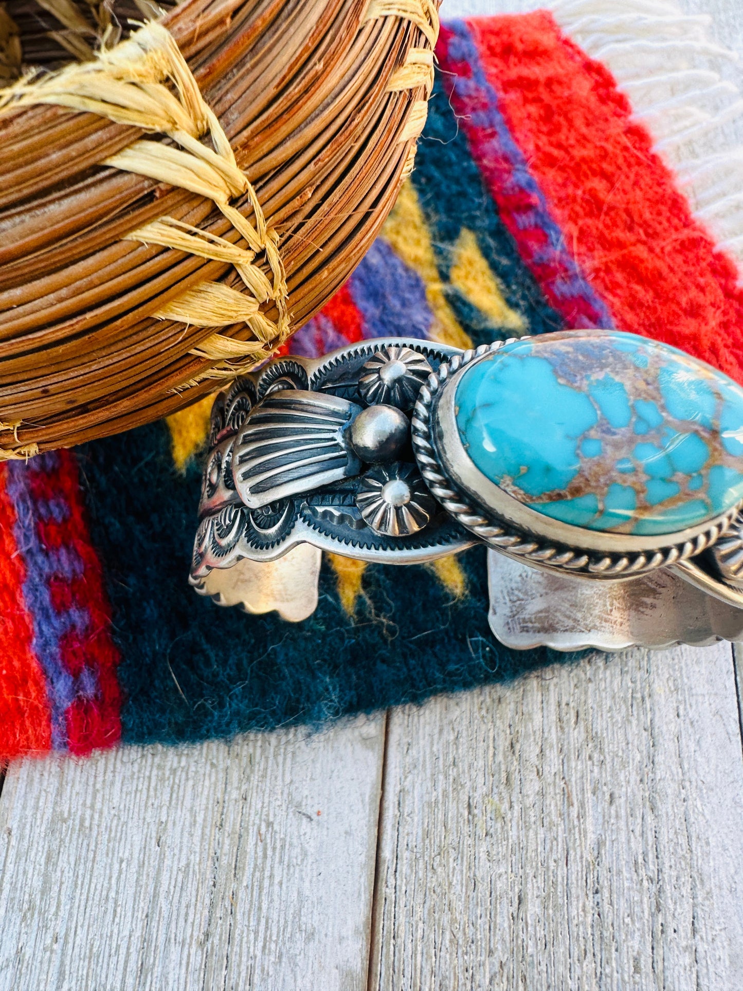 Handcrafted Royston Turquoise & Sterling Silver Cuff Bracelet by Darrell Cadman