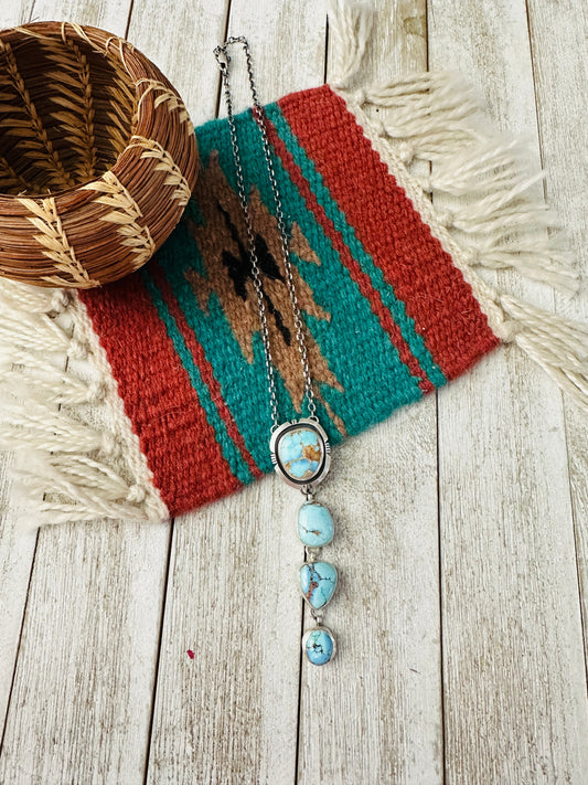 Handcrafted Sterling Silver & Golden Hills Turquoise Lariat Necklace