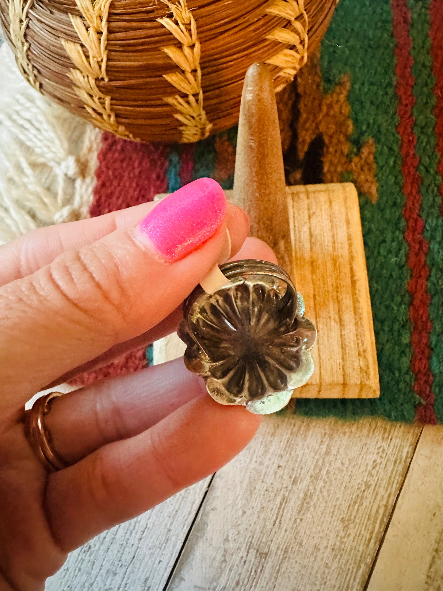Handcrafted Sterling Silver & Orange Spiny Concho Ring