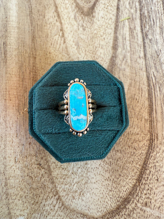 “The Golden Collection” Tucson Turquoise Ring Handmade Gold Plated Ring SIZE 5.5