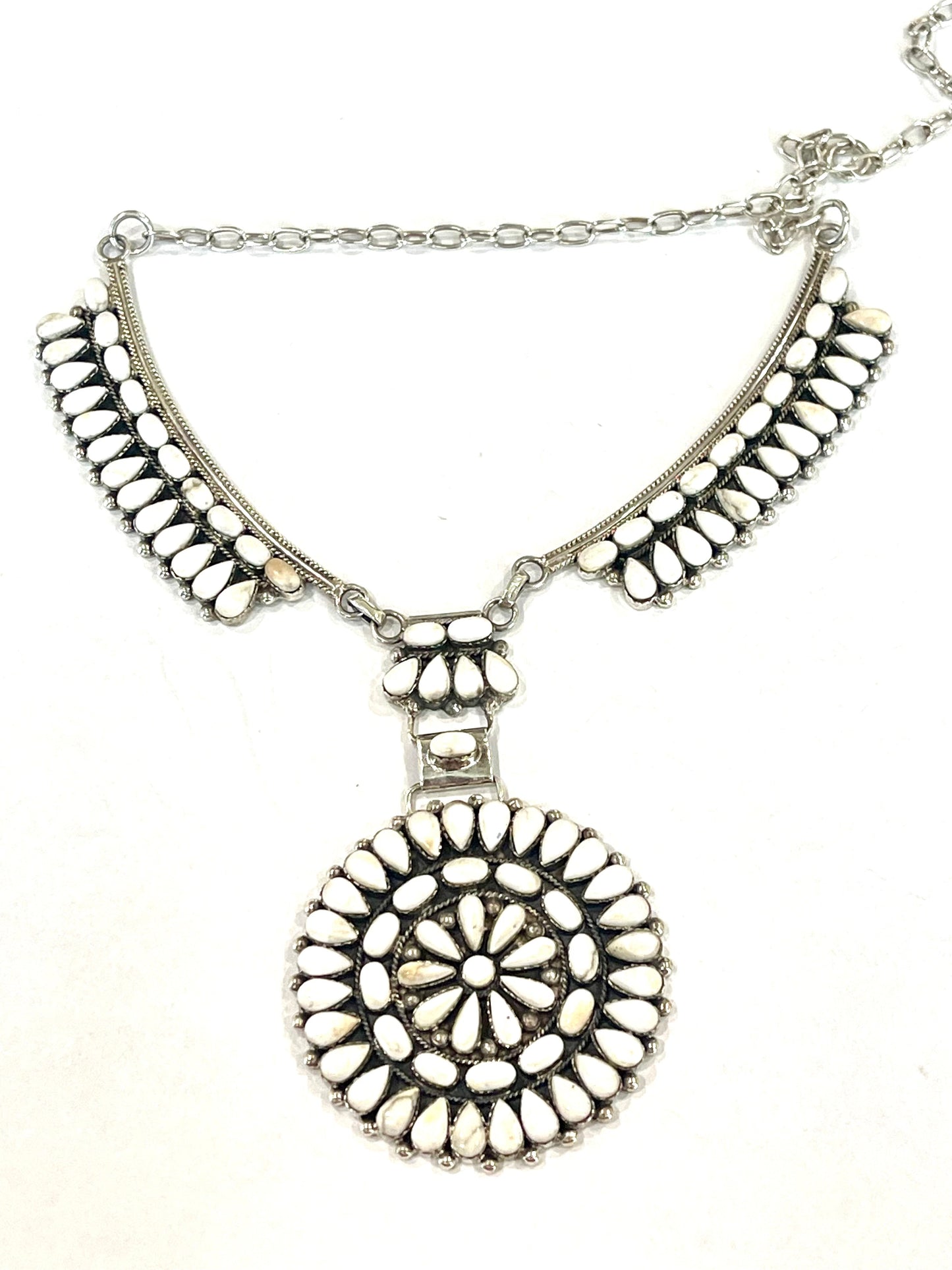 Handmade Sterling Silver & White Buffalo Necklace Signed Nizhoni