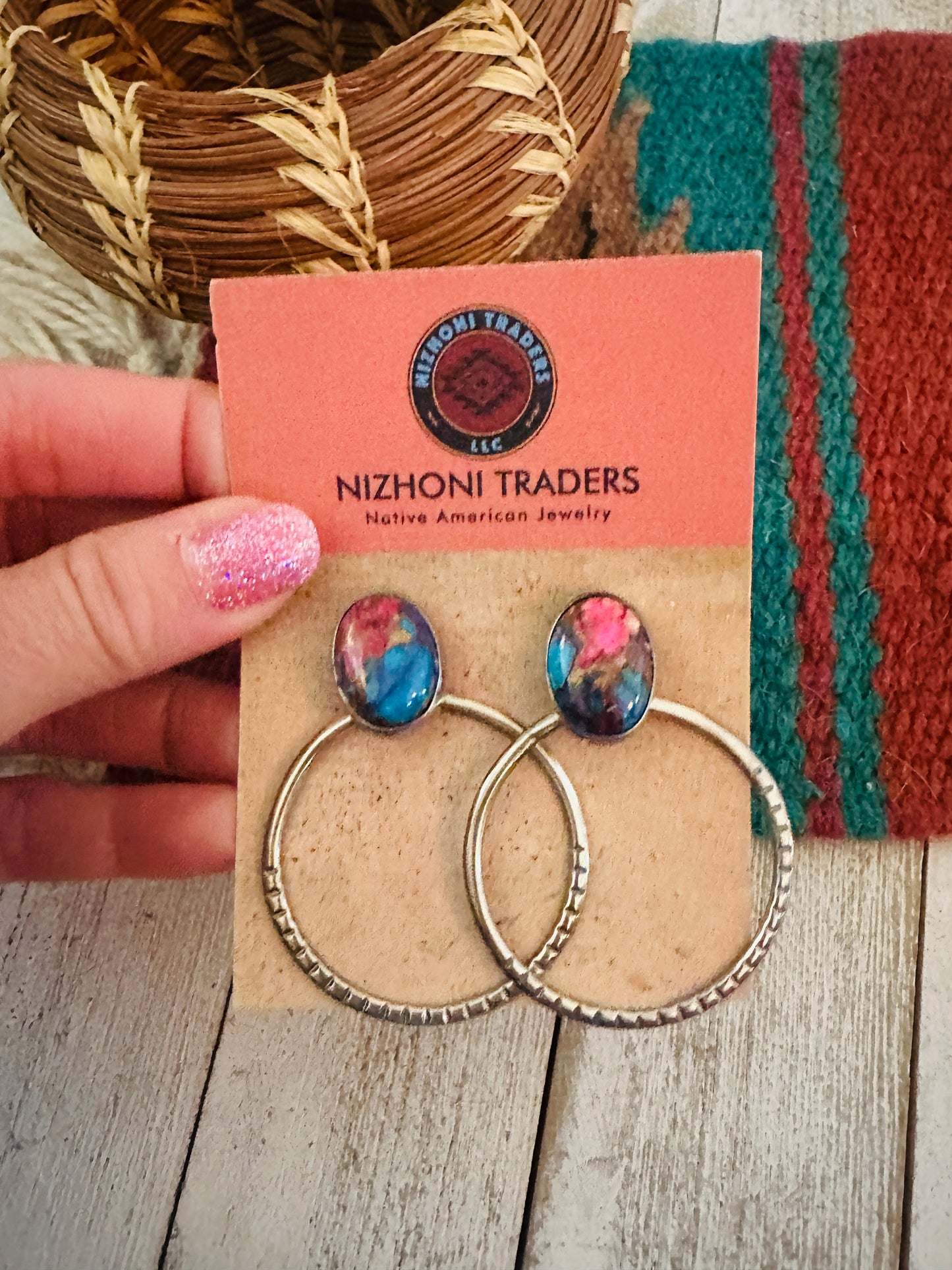 Handcrafted Pink Dream Mojave & Sterling Silver Dangle Hoop Earrings