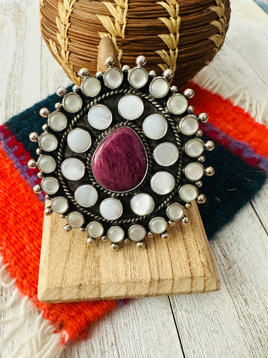 Handcrafted Sterling Silver & Mother of Pearl Cluster Adjustable Ring