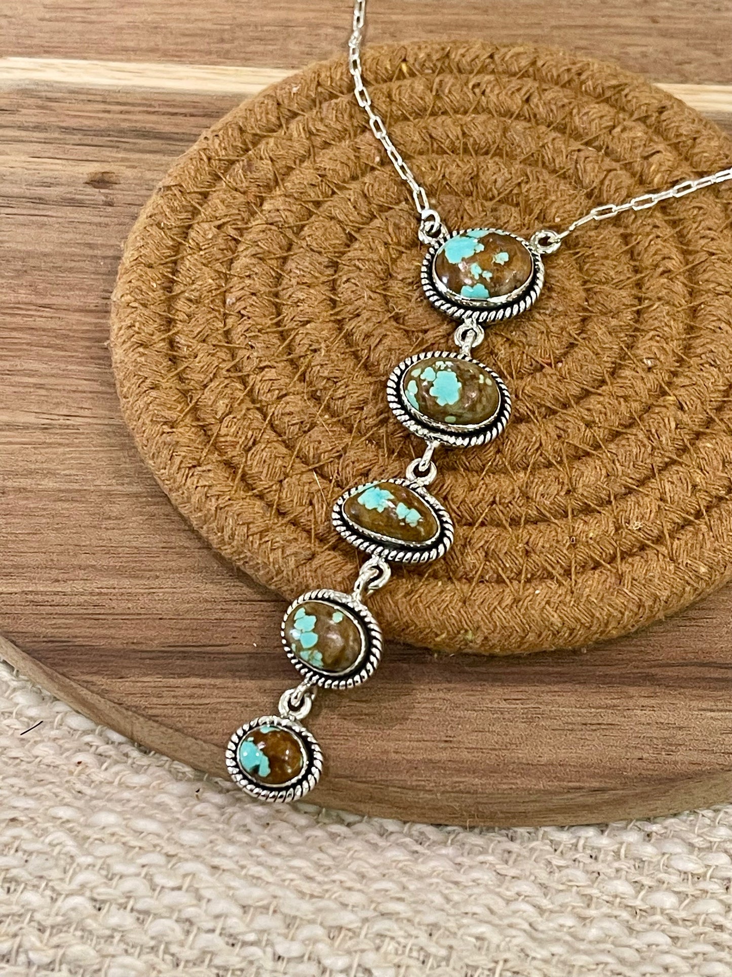 Handmade Sterling Silver Number 8 Turquoise  Drop Necklace with Signed Nizhoni