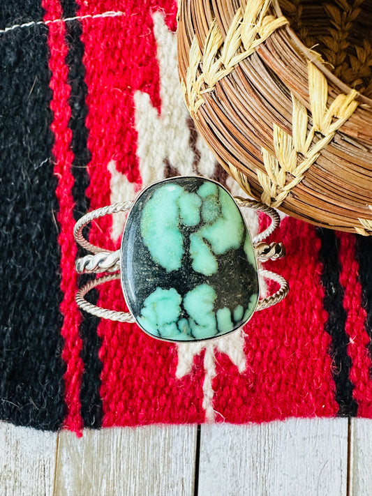 Handcrafted New Lander Turquoise & Sterling Silver Cuff Bracelet