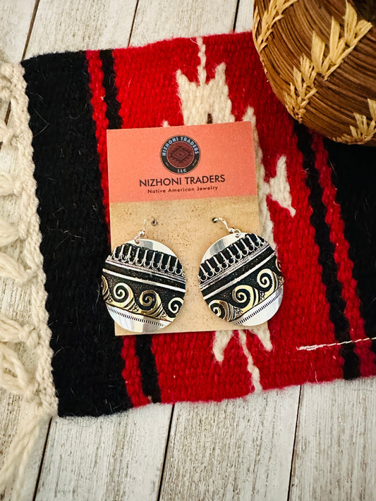 Navajo Hand Stamped Sterling Silver & Copper Earrings