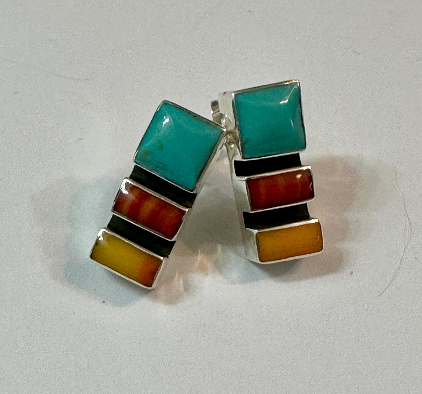Multistone Mosaic Sterling Silver Earrings