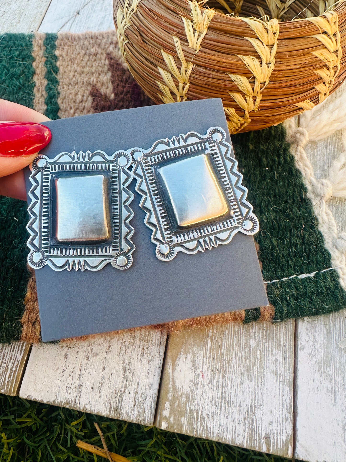 Handcrafted Sterling Silver Concho Post Earrings by Leander Tahe