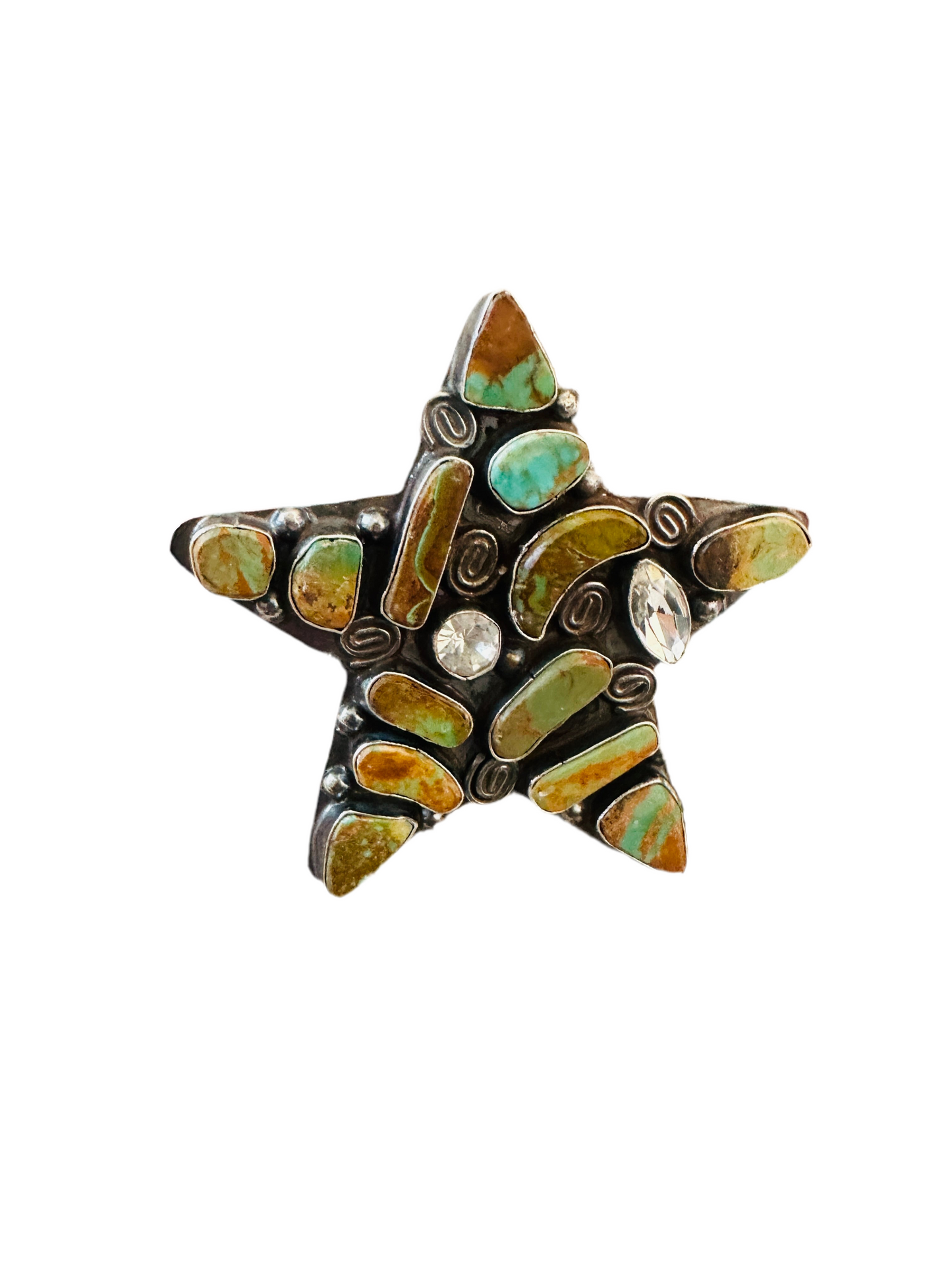 Handcrafted Royston Turquoise, CZ & Sterling Silver Adjustable Star Ring by Jacqueline Silver