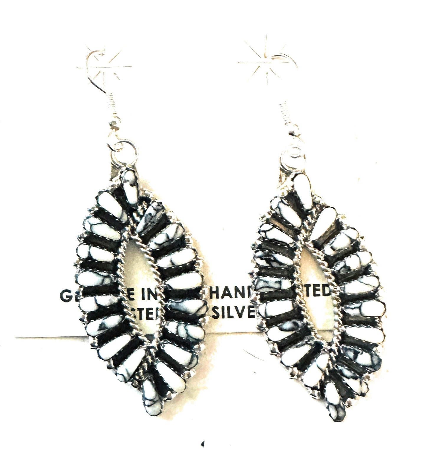 Handcrafted White Buffalo and Sterling Silver Cluster Dangle Earrings