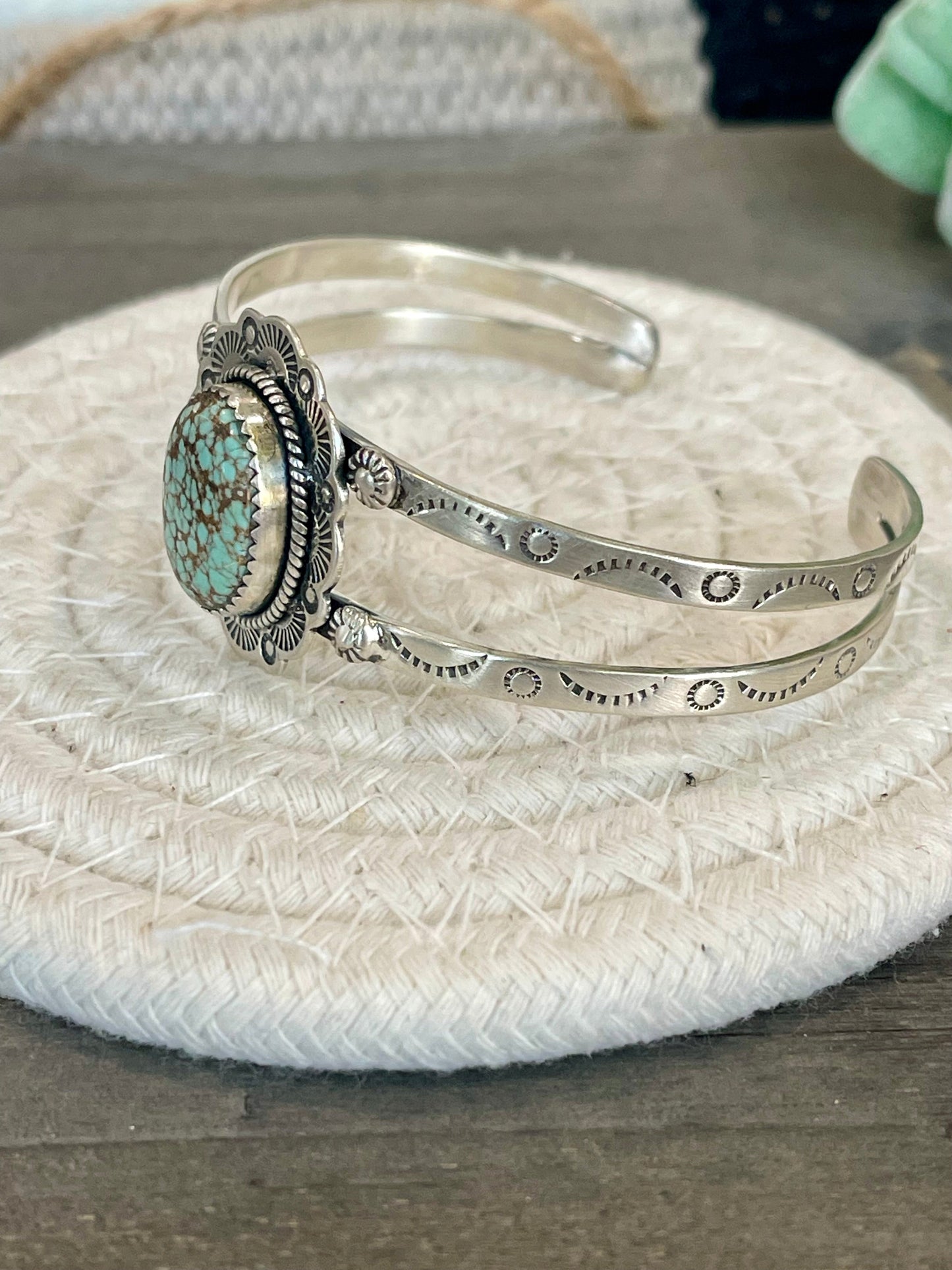Nizhoni Handmade Sterling Silver & Number 8 Turquoise Adjustable Cuff Bracelet