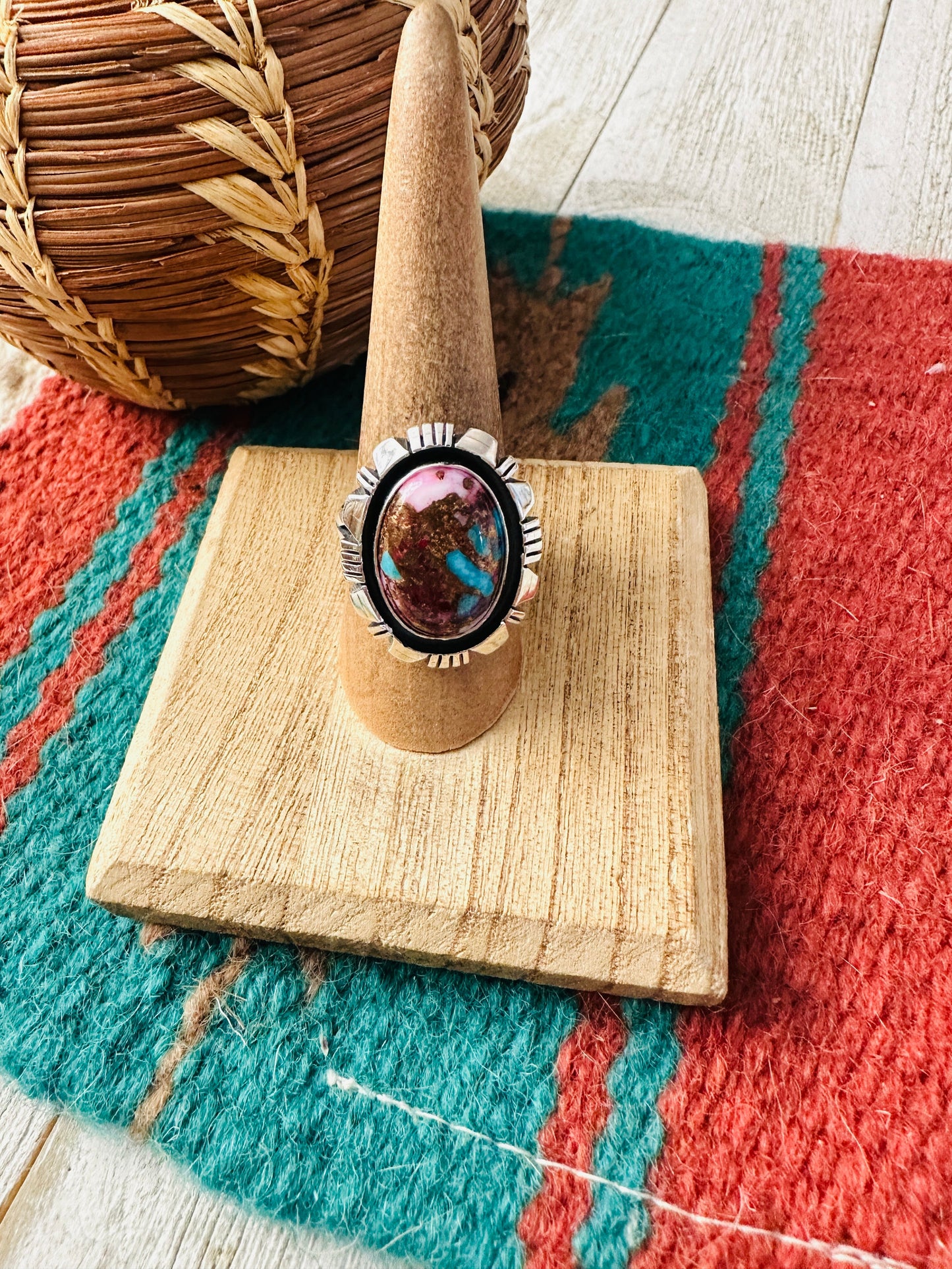 Handcrafted Sterling Silver & Pink Dream Mojave Adjustable Ring