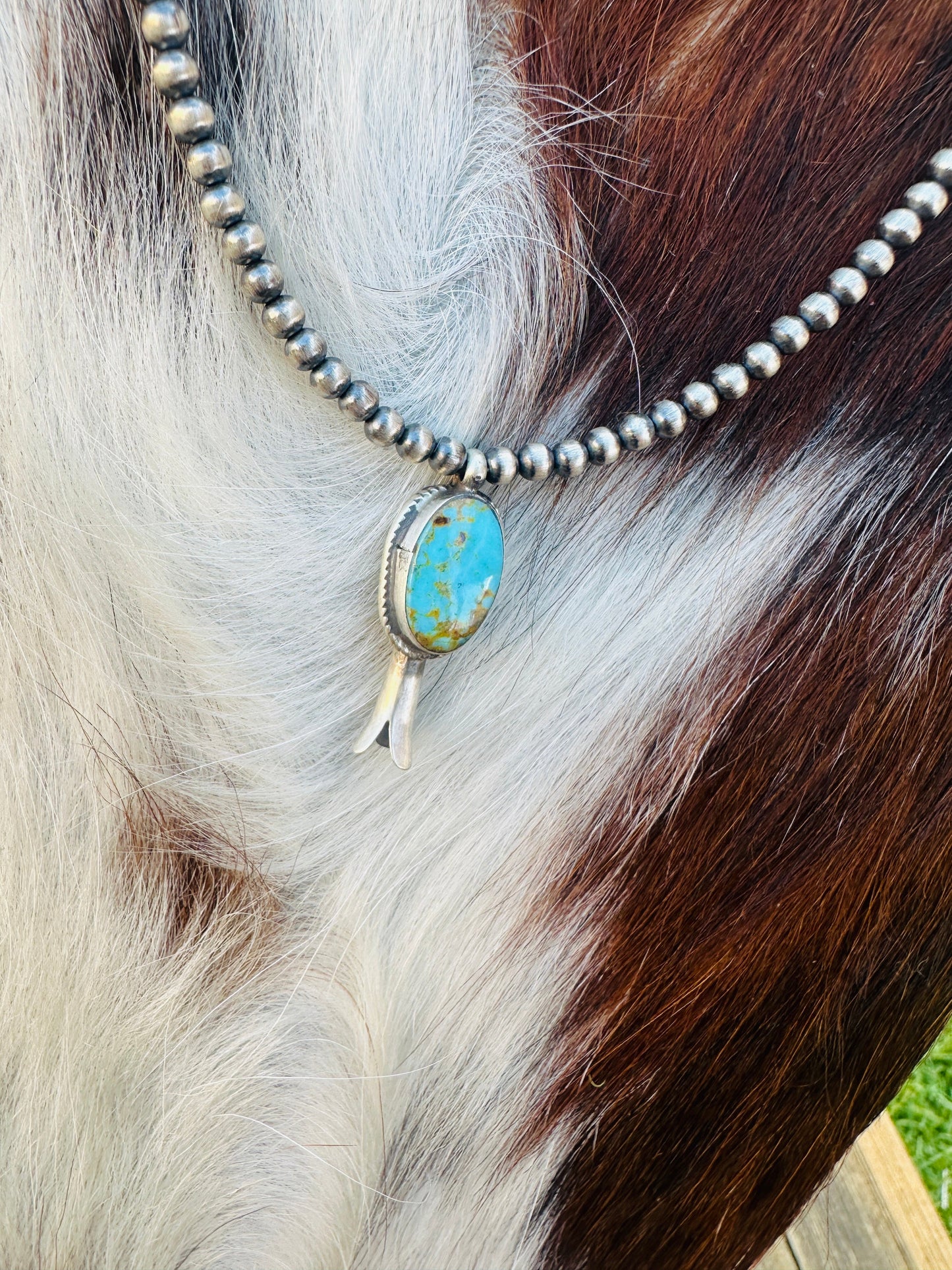 Handcrafted Turquoise & Sterling Silver Beaded Blossom Necklace