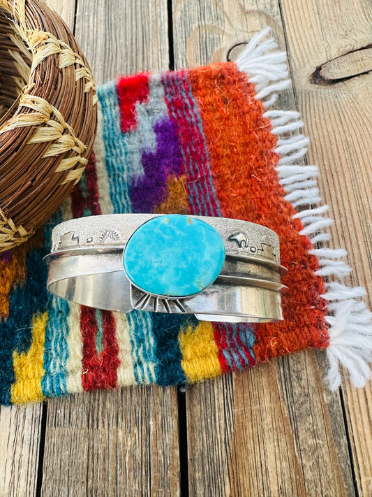 Handcrafted Old Pawn Sterling Silver & Turquoise Cuff Bracelet