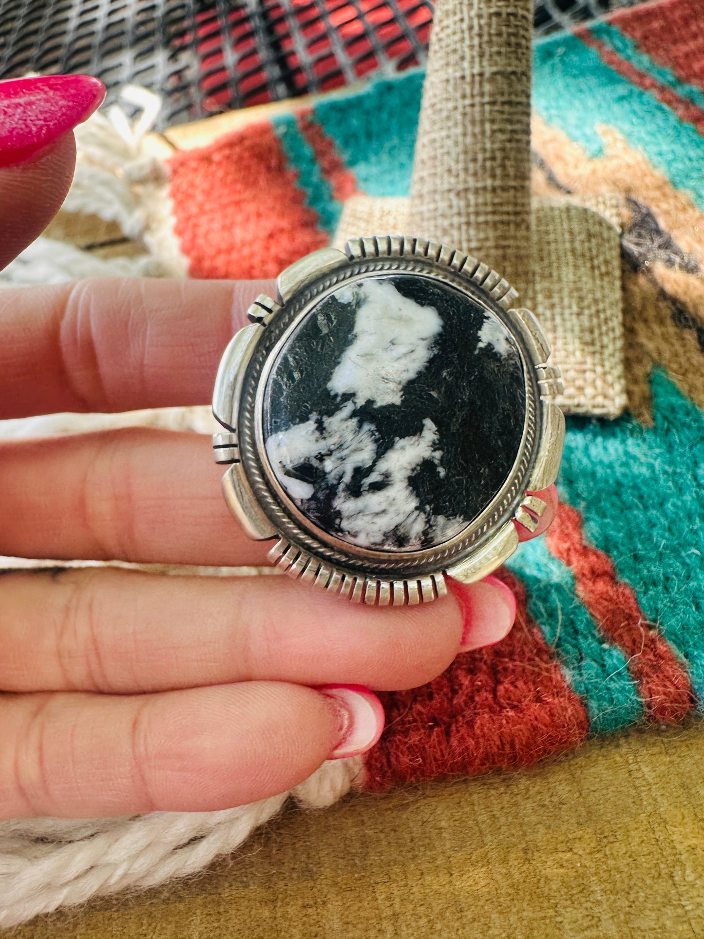 Handcrafted White Buffalo & Sterling Silver Adjustable Ring by Thomas Francisco