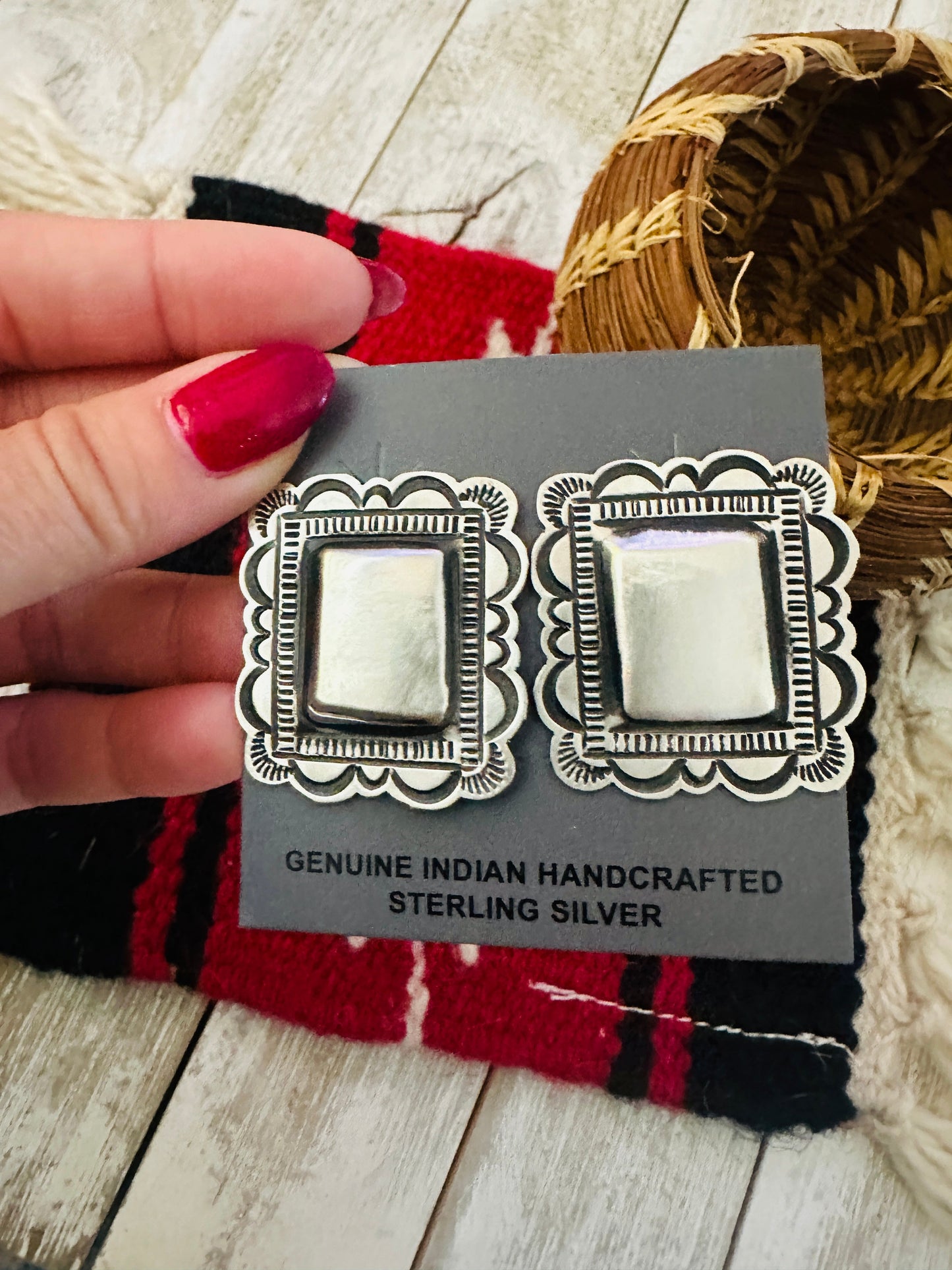 Handcrafted Sterling Silver Concho Post Earrings by Leander Tahe