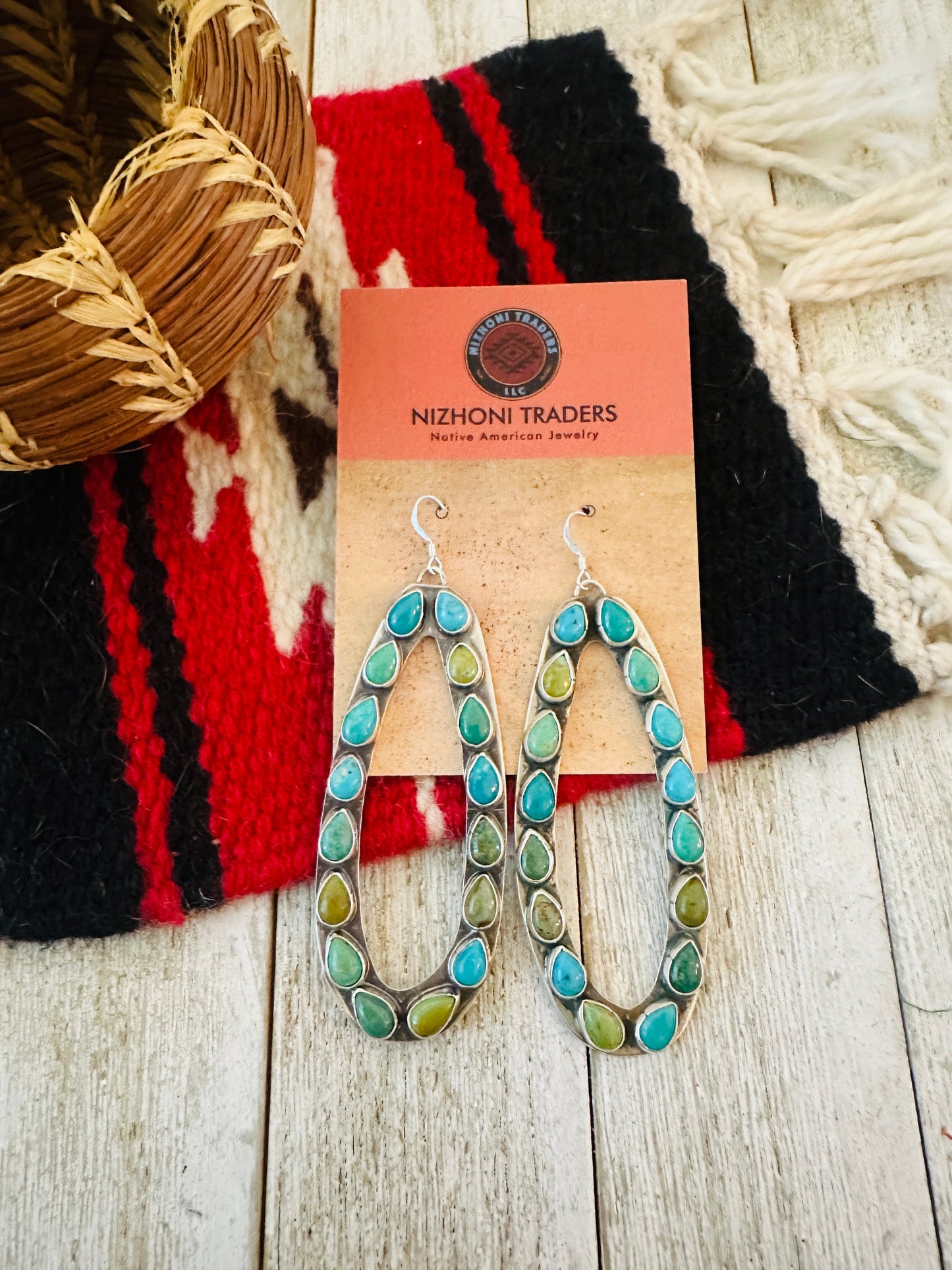 Handcrafted Turquoise & Sterling Silver Cluster Dangle Earrings