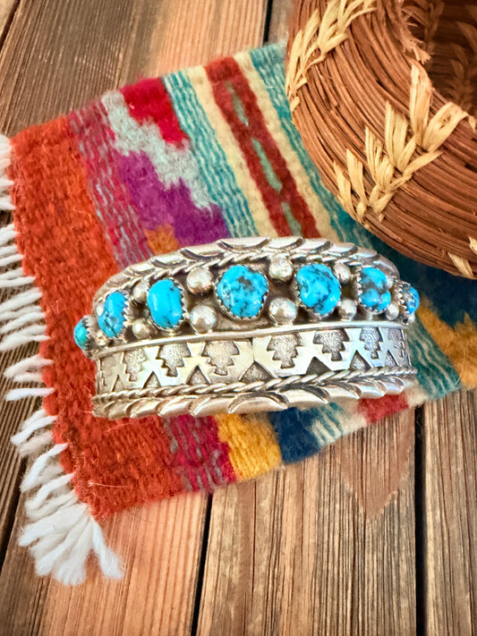 Handcrafted Kingman Turquoise & Sterling Silver Cuff Bracelet