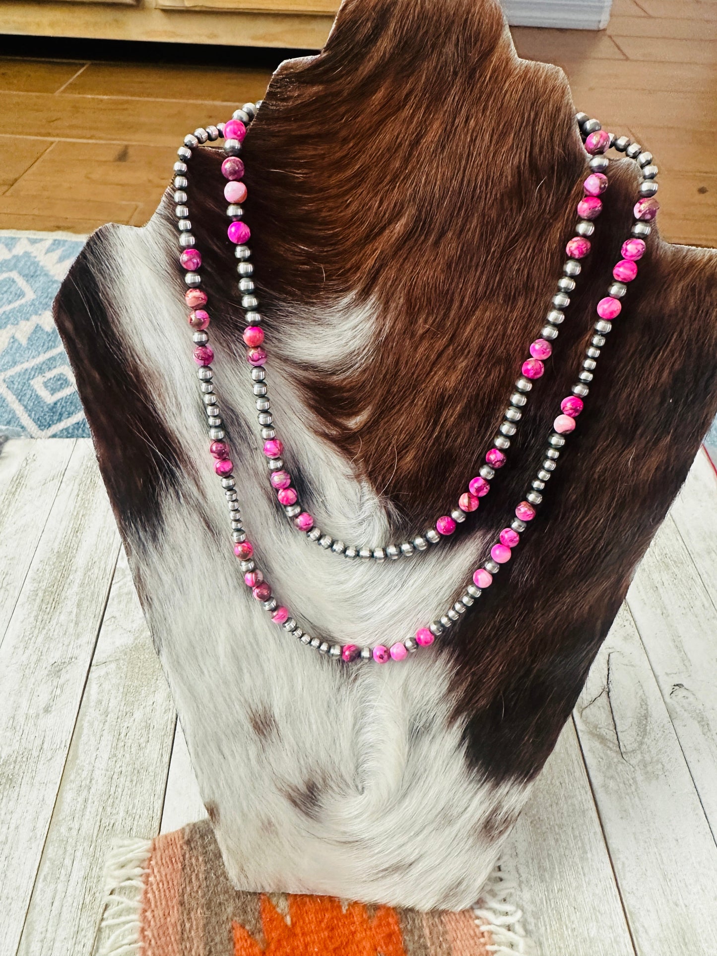 Handcrafted Sterling Silver & Pink Dream Mojave Beaded Necklace
