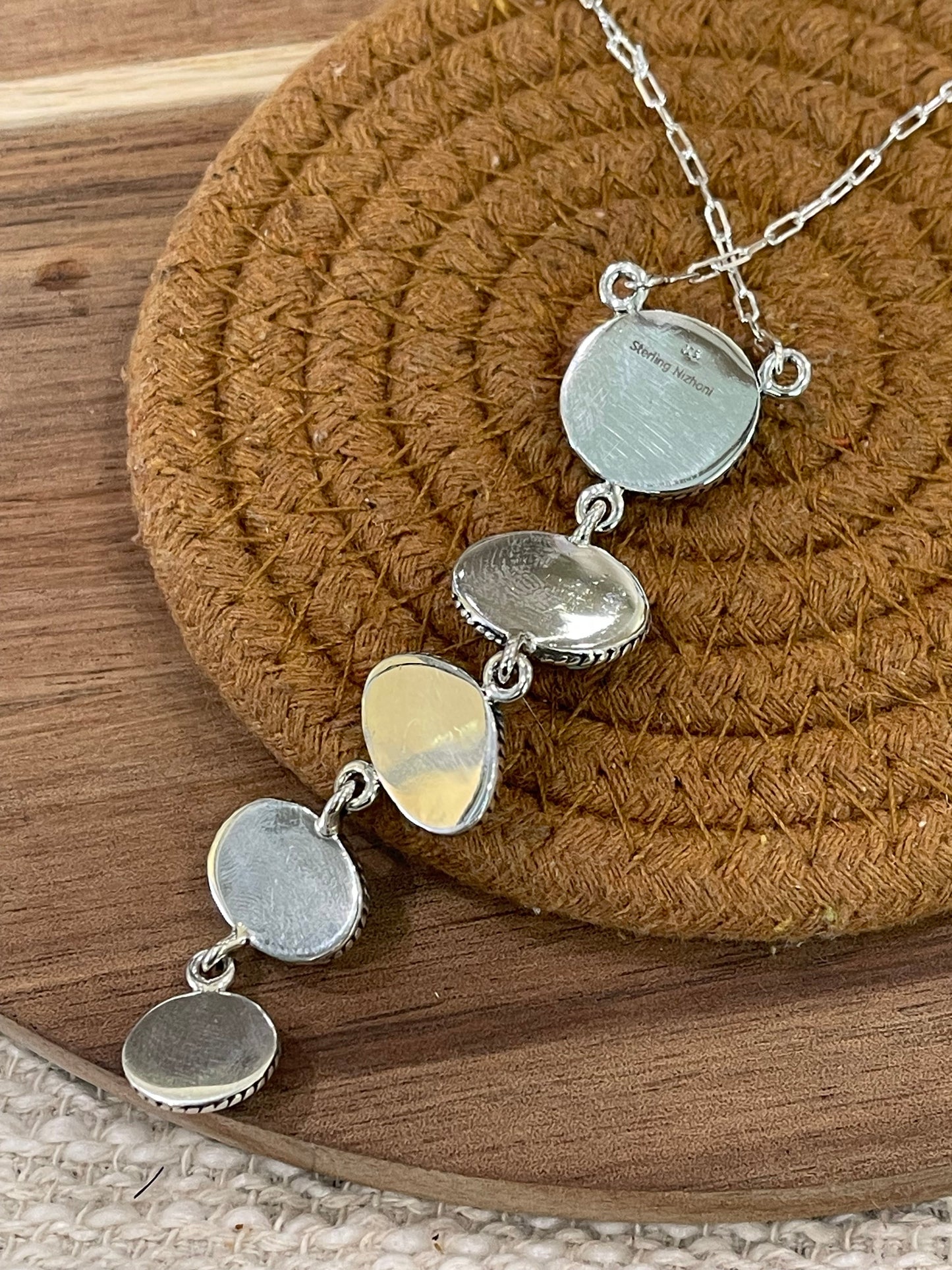 Handmade Sterling Silver Number 8 Turquoise  Drop Necklace with Signed Nizhoni