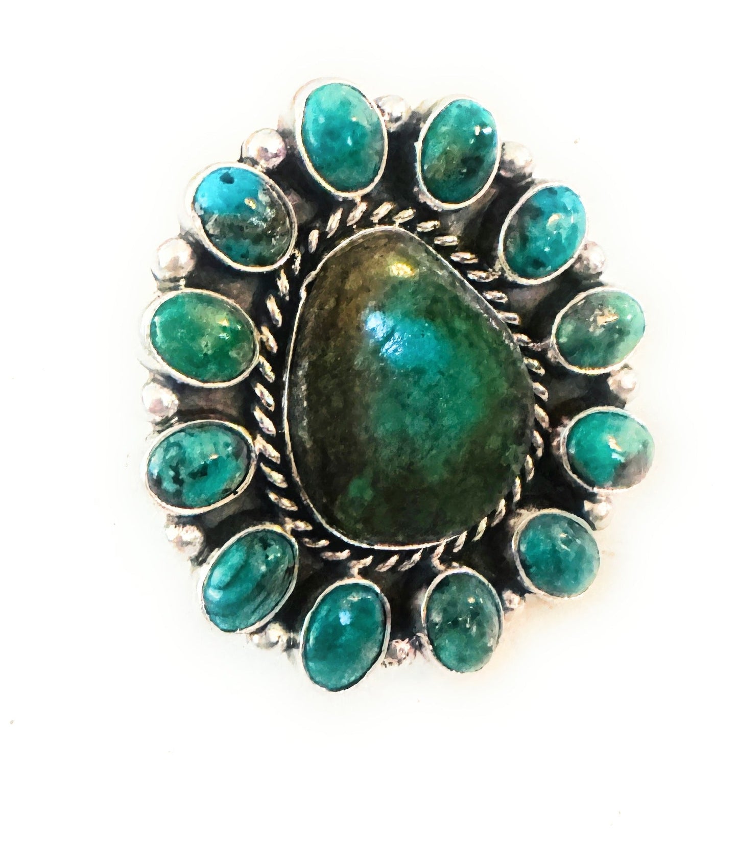 Handcrafted Sterling Silver & Turquoise Cluster Adjustable Ring