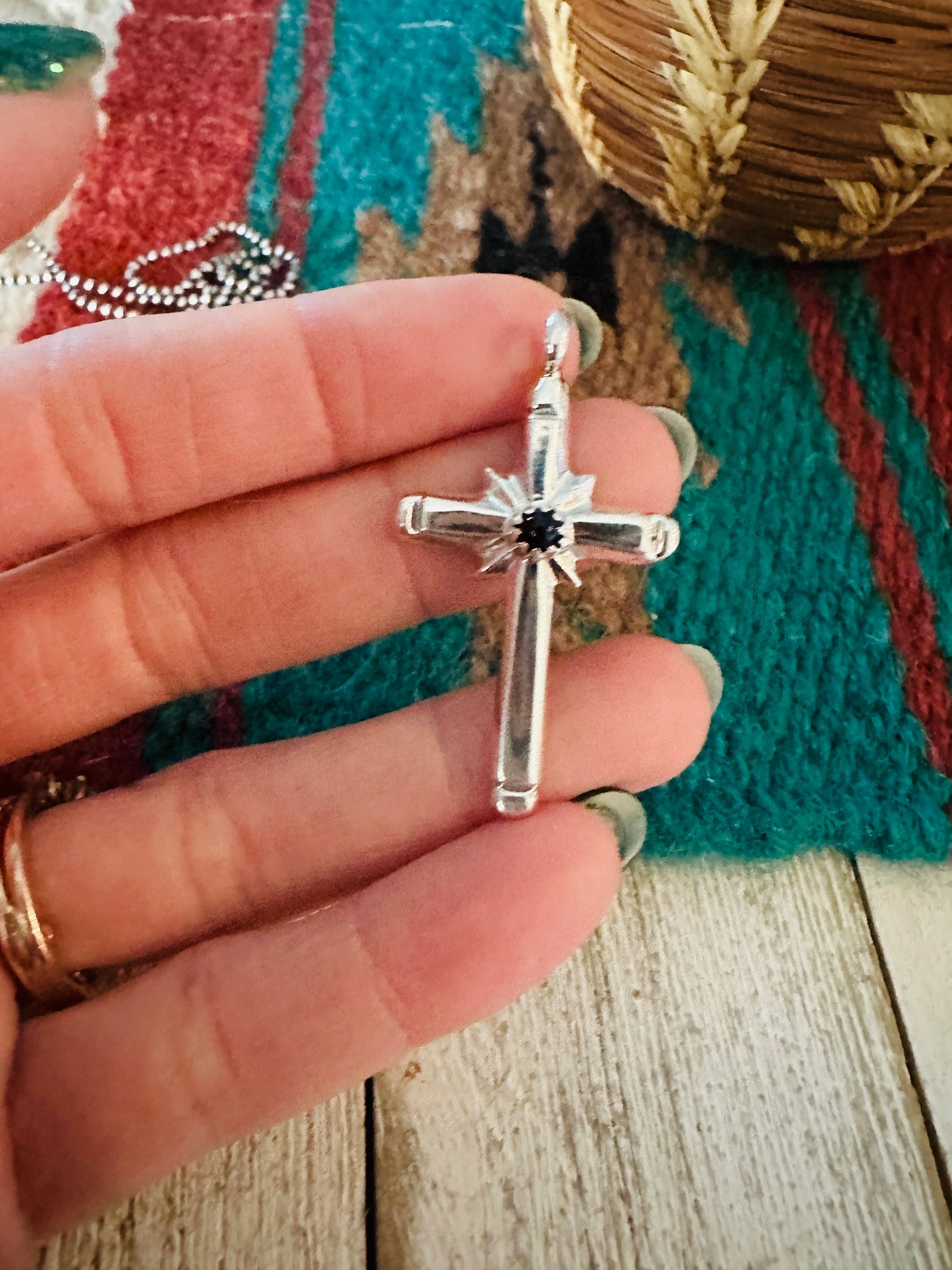 Handcrafted Black Onyx & Sterling Silver Cross Pendant