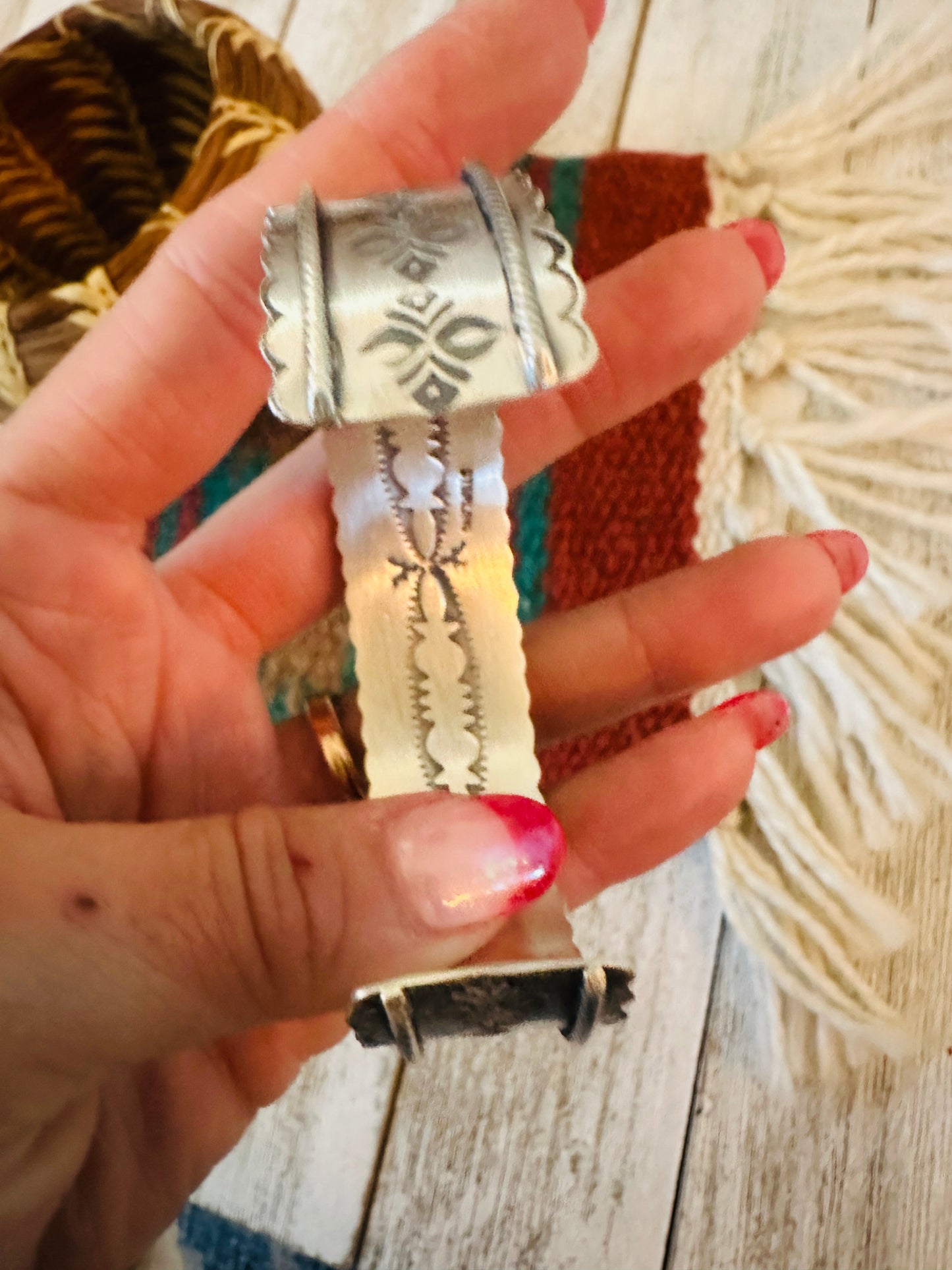 Hand Stamped Sterling Silver Concho Cuff Bracelet