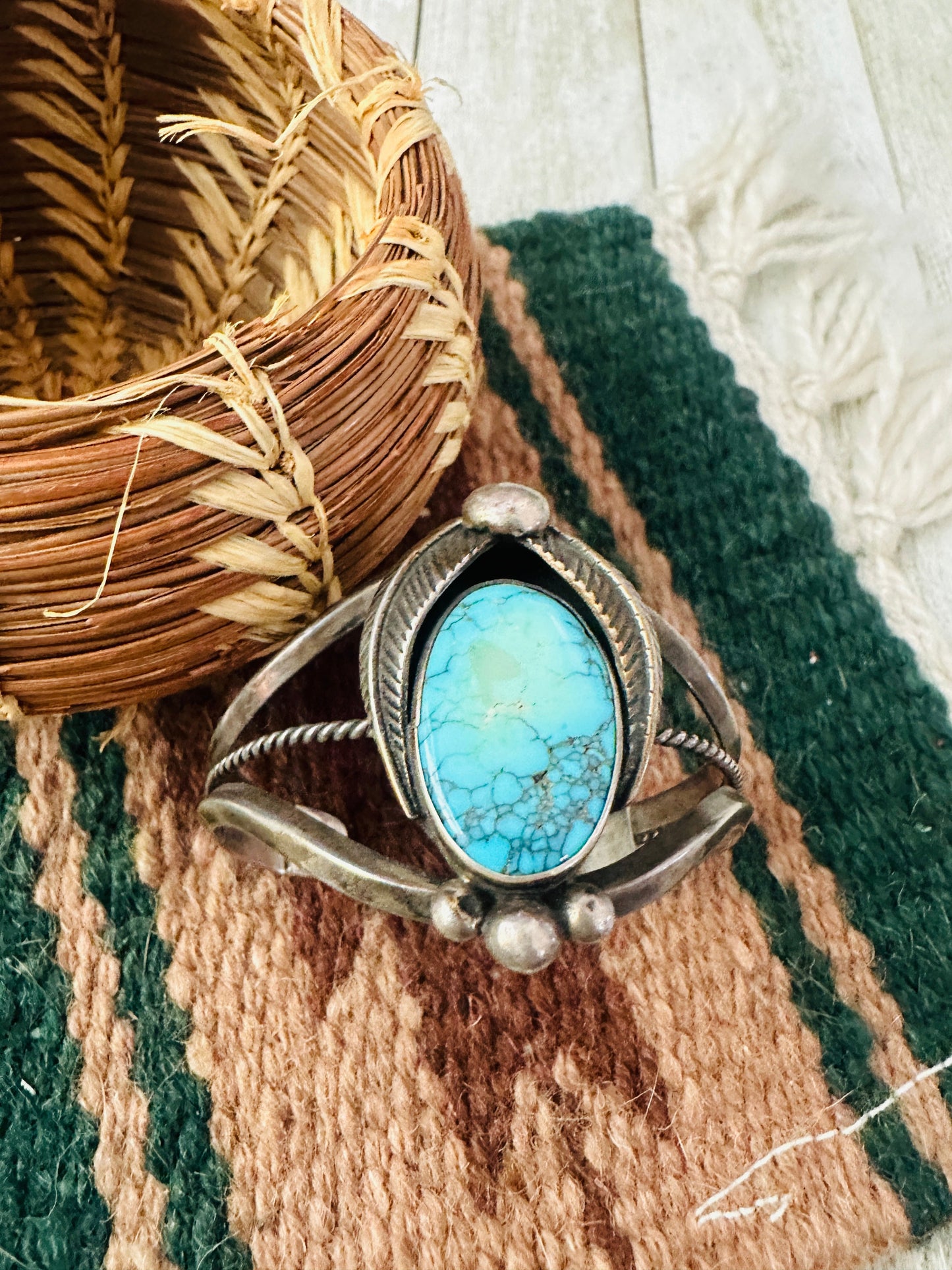 Handcrafted Old Pawn Turquoise & Sterling Silver Cuff Bracelet
