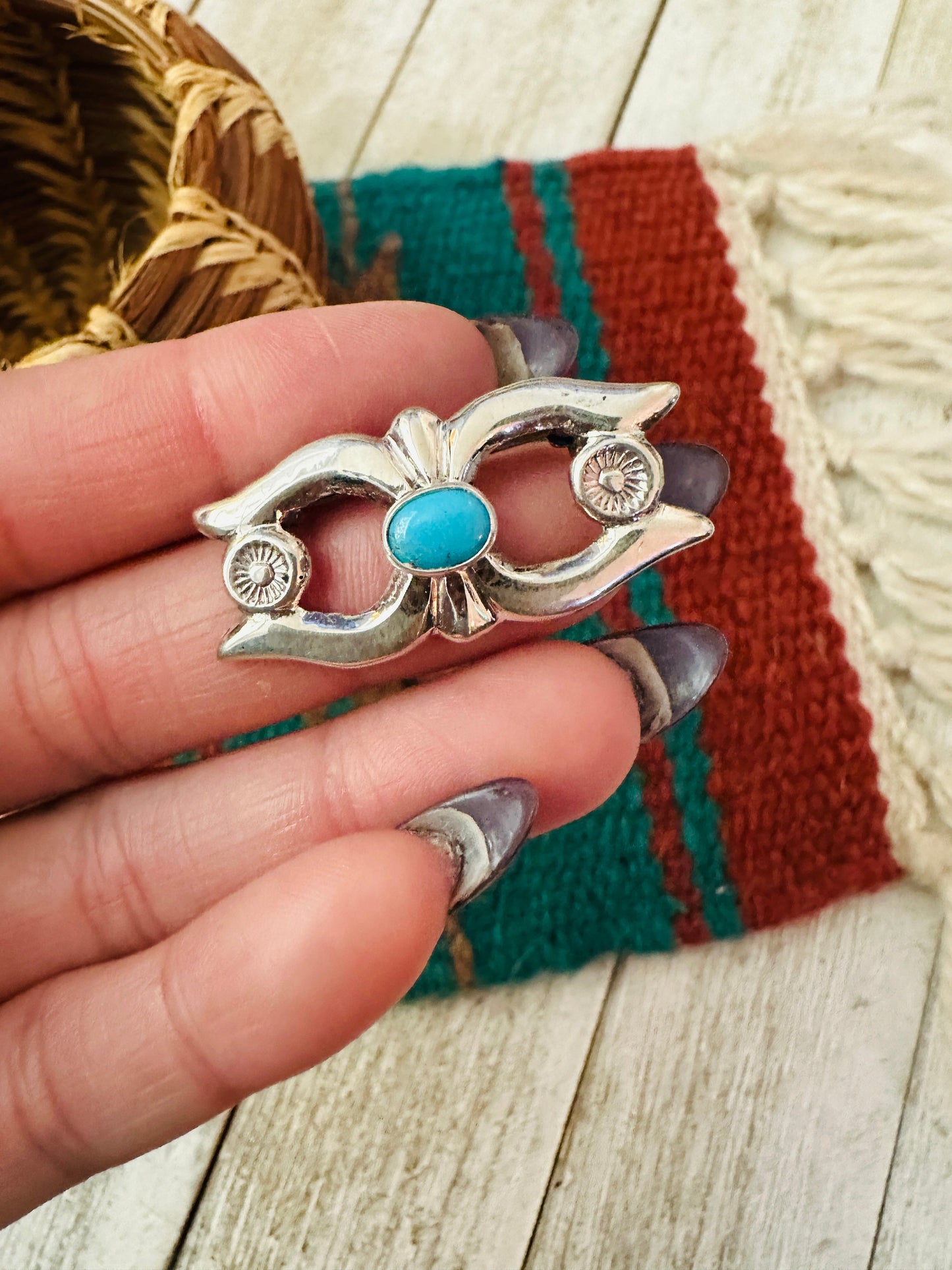 Handcrafted Turquoise & Sterling Silver Brooch