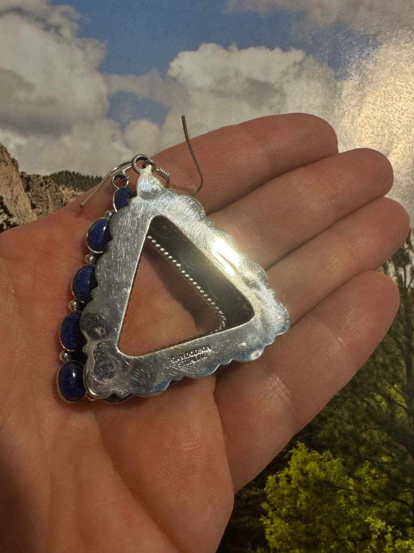 Beautiful Handmade Lapis Triangle Wire Dangle Earrings By Dan Dodson