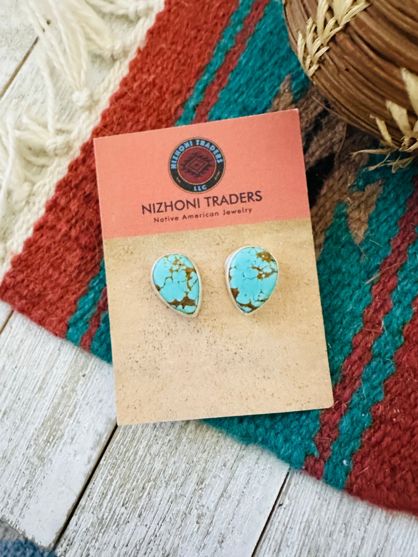 Handcrafted Turquoise & Sterling Silver Teardrop Post Earrings