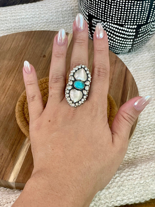 Beautiful Handmade Sterling Silver Heart & Turquoise Adjustable Ring