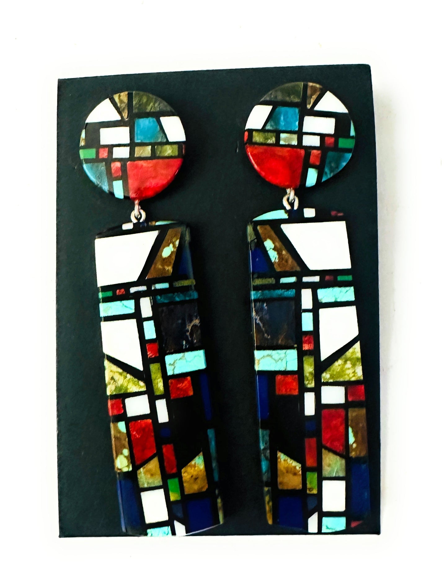Handcrafted Multi Stone Inlay Dangle Earrings