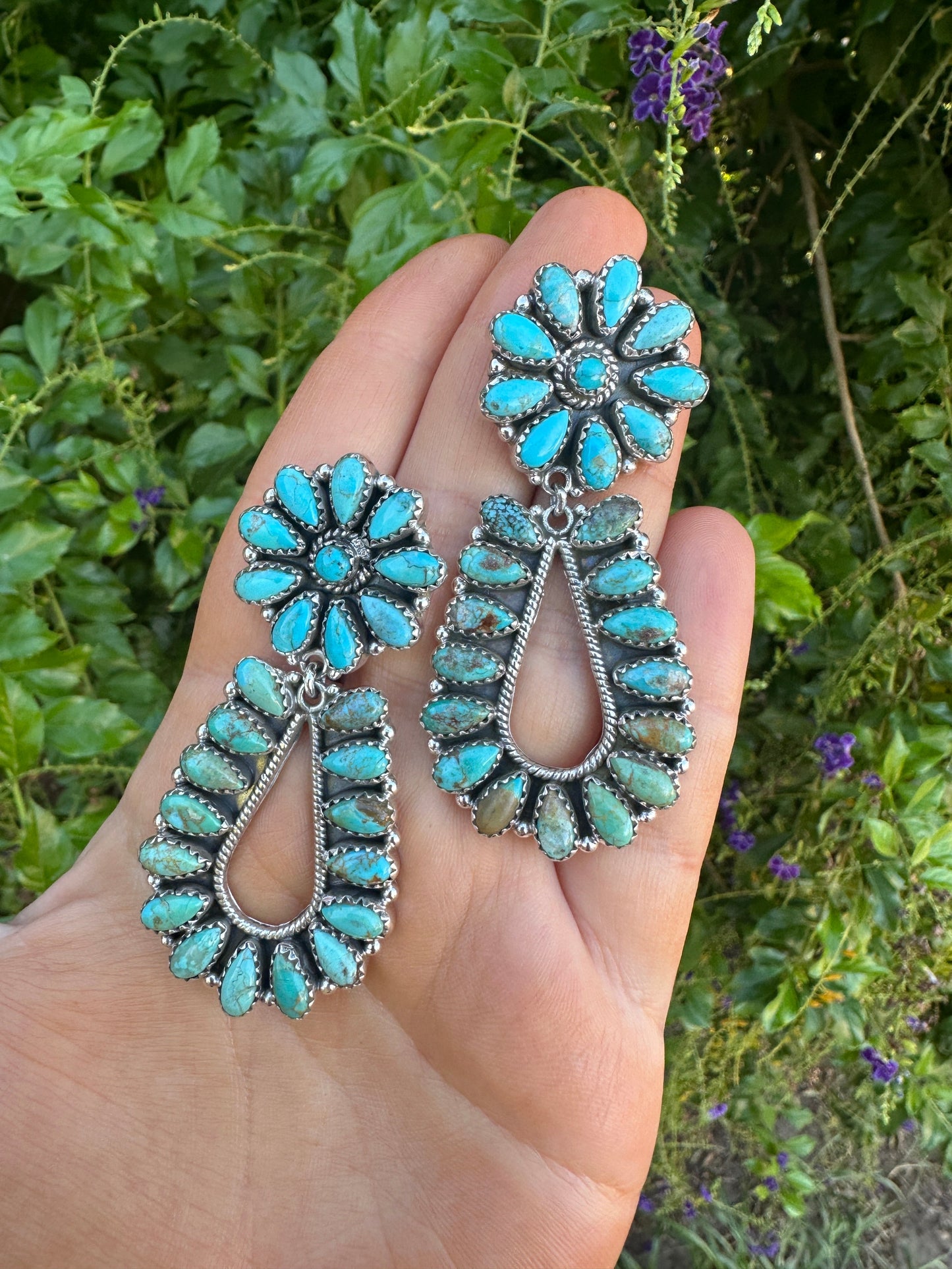FLOWER DROPS Handmade Turquoise and Sterling Silver Dangles Leslie’s fav