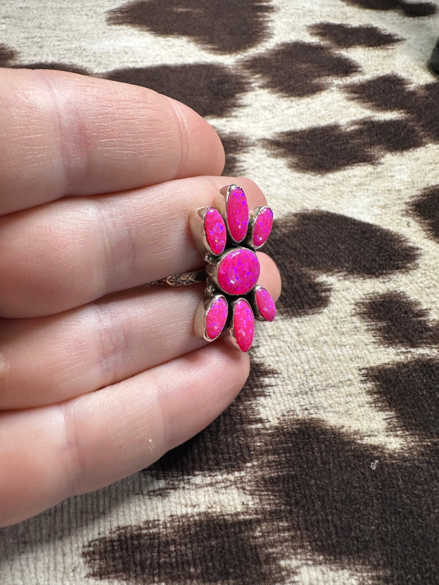 Beautiful Handmade Hot Pink Fire Opal And Sterling Silver Adjustable Ring