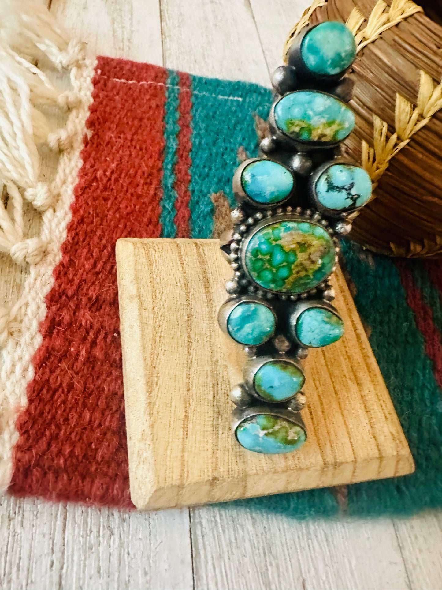 Handcrafted Sonoran Gold Turquoise & Sterling Silver Ring Size 9