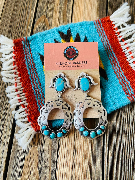 Handcrafted Turquoise & Sterling Silver Concho Dangle Earrings