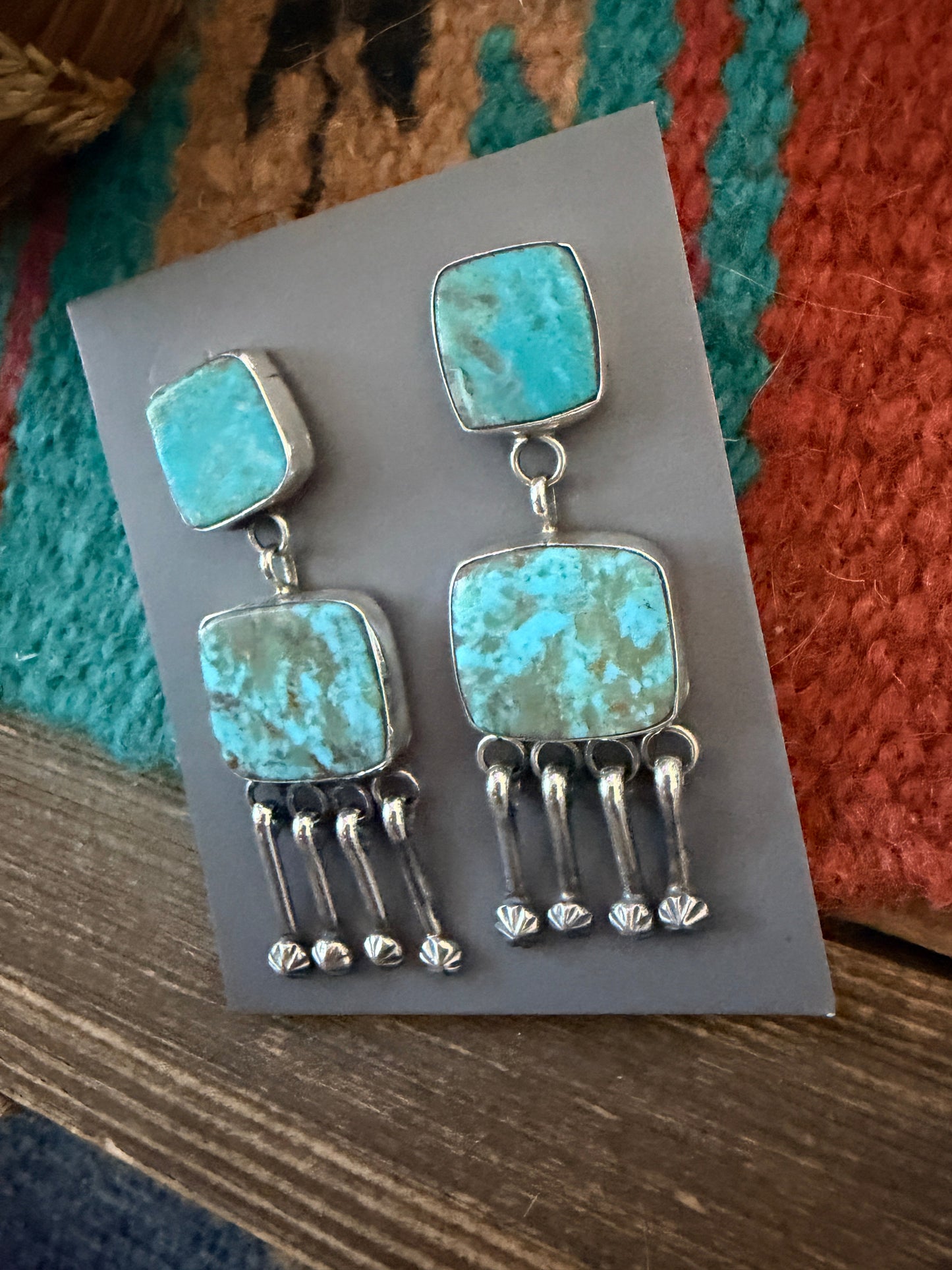 Handcrafted Royston Turquoise And Sterling Silver Dangle Earrings by Jacqueline Silver