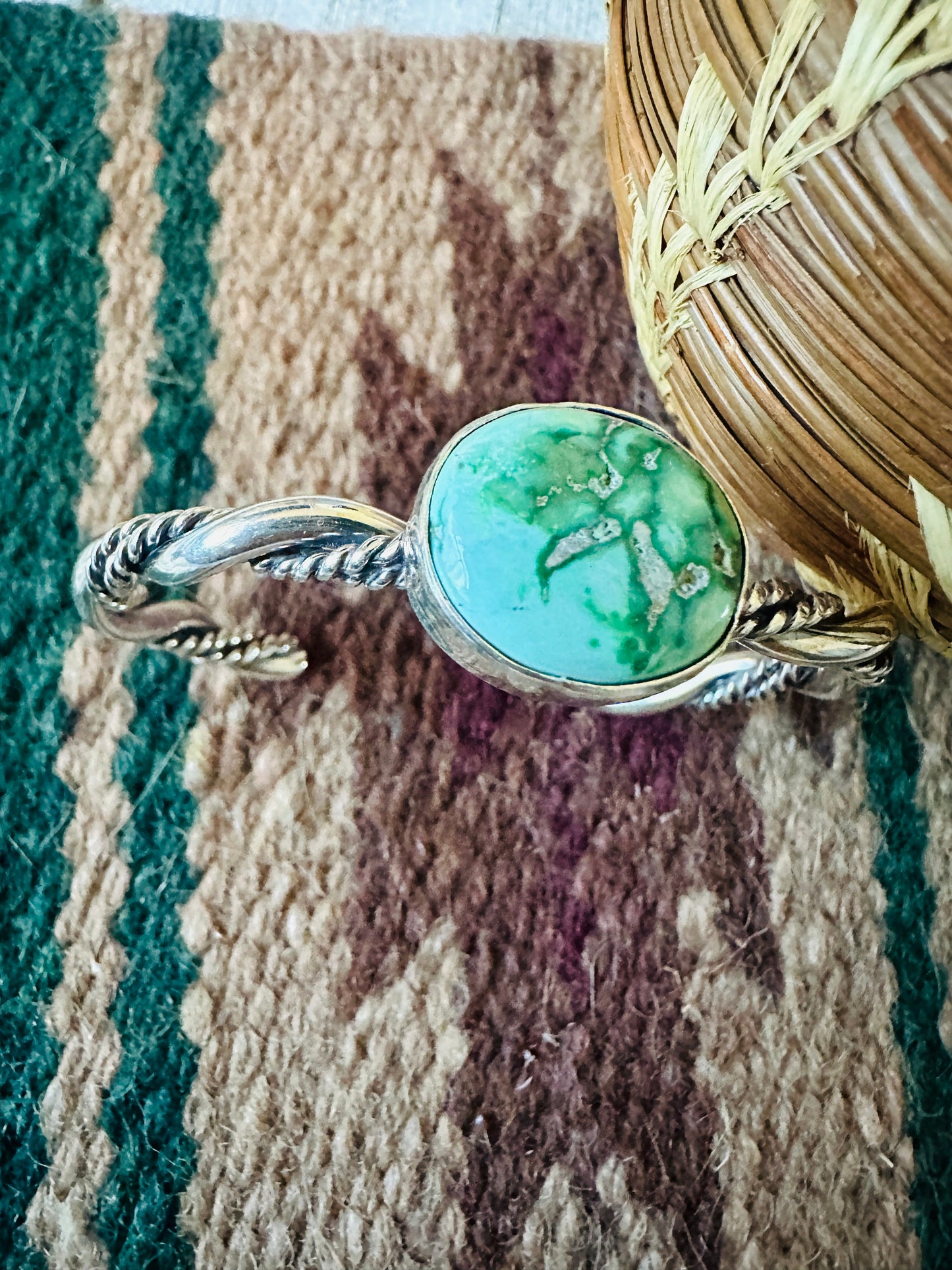 Handcrafted Carico Lake Turquoise & Sterling Silver Cuff Bracelet