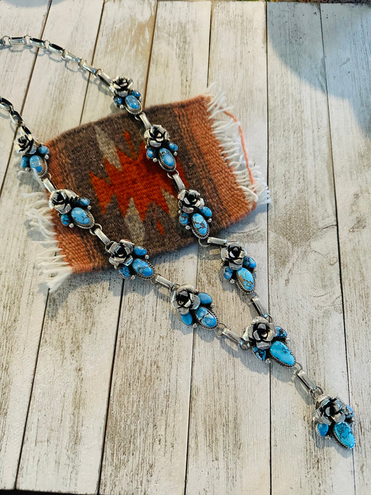 Handcrafted Sterling Silver & Golden Hills Turquoise Flower Necklace