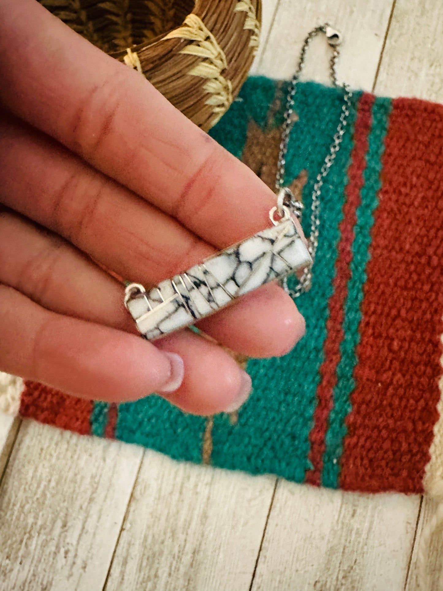 Handcrafted Howlite & Sterling Silver Inlay Bar Necklace