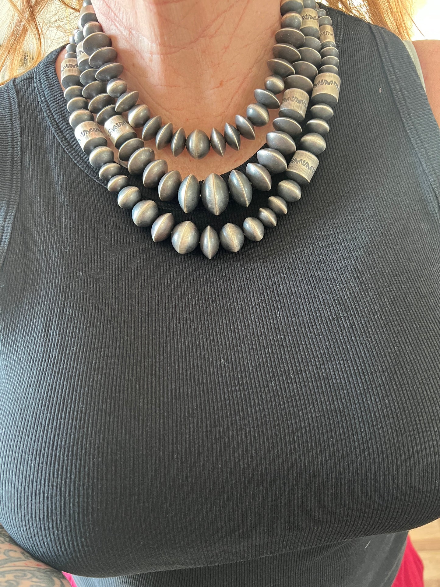 Handcrafted Sterling Silver Single Strand Beaded Statement Necklace by Rose Martin, 18” + 2”